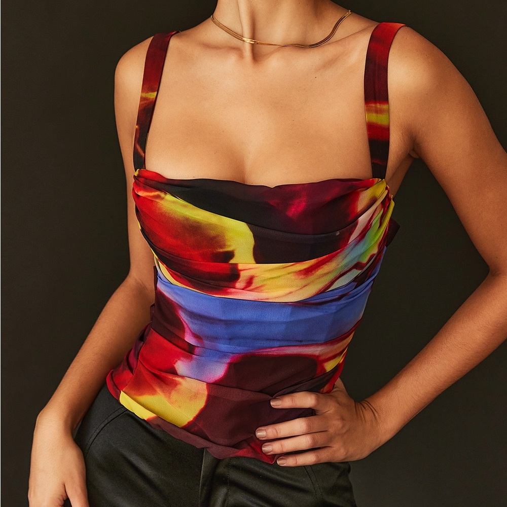 ISO: House of CB ANNA PRINTED LONGLINE GATHERED